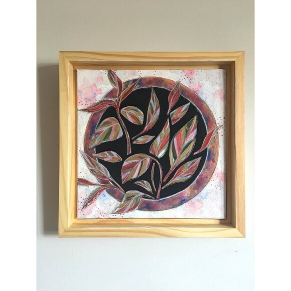 Pink Plant Painting - Boho Plant Art in Floating Wood Frame, Modern Office Decor - Picture 8 of 9